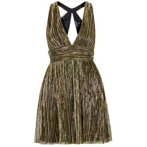 TOPSHOP Gold Pleated Halter Dress (US 8)